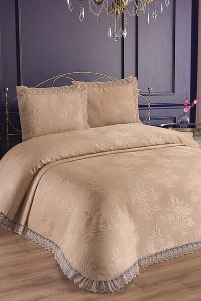 Çeyizci Naime Sümbül Double Bedspread - Pique Set Cappucino