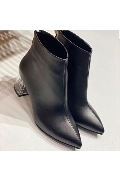 Voces Γυναικείες μπότες με μυτερή μύτη με διάφανο τακούνι μαύρο