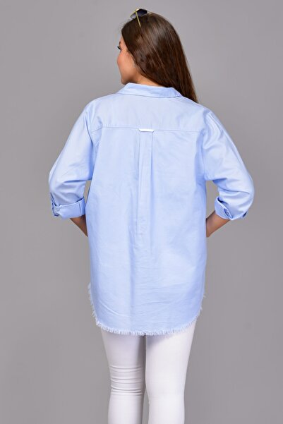 TUSSE Cămașă albastră din bumbac oversize pentru femei