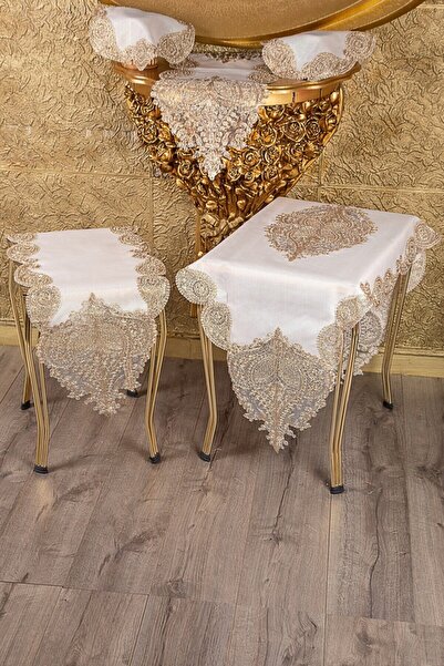 FH Home Kadife 5 Parça Gold Salon Takımı