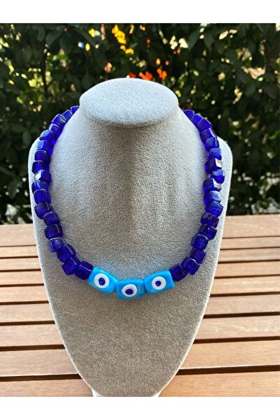 wanwa aksesuar Lacivert Nazar Göz Cam Kolye