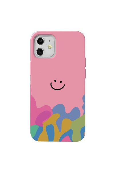 WANNA PROTECT iPhone 12 Pink Color Pattern Smiley Velvet Patterned Silicone P...