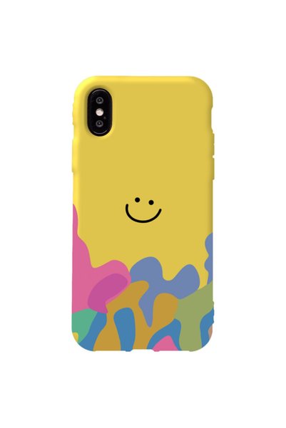 WANNA PROTECT iPhone XS Yellow Color Pattern Smiley Velvet Patterned Silicone...