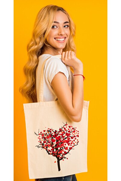Cloth Bag - Heart Wood Printed Raw Cloth Bag
