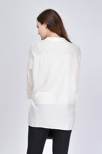 TUSSE Solid Color Three-Quarter Sleeve Plus Size Crepe Shirt