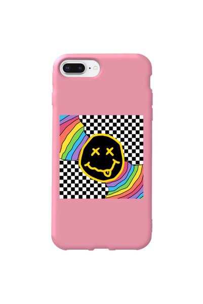 WANNA PROTECT iPhone 7 Plus Pink Color Rainbow Face Velvet Patterned Silicone...