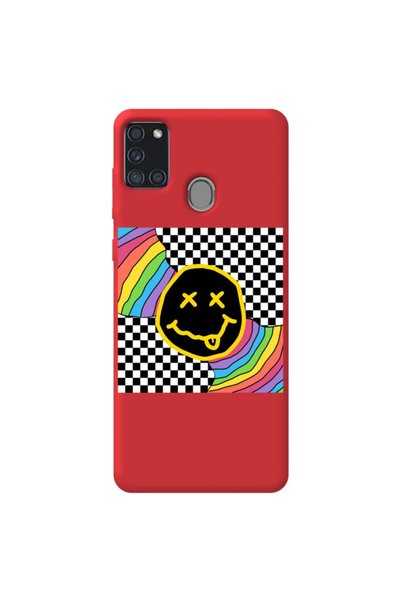 WANNA PROTECT Samsung A21 S Red Color Rainbow Face Velvet Patterned Silicone ...