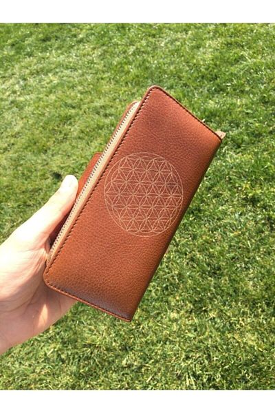 DERKON Flower of Life Printed Genuine Leather Women's Wallet