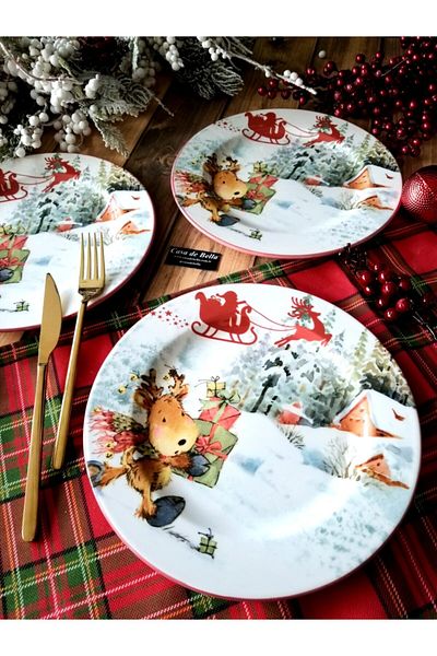 CASA DE BELLA New Year's Patterned Porcelain Serving Plate for 6 People 25cm