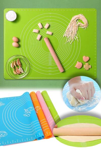 Mirilliahome Silikon Hamur Açma Matı Ölçekli Hamur Açma Altlığı Ve 3'lü Hamur Kesici Kazıyıcı Dekoratör Set