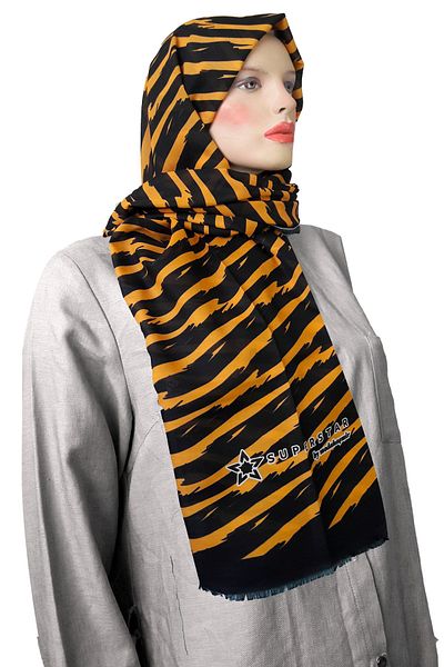 Modakaşmir Superstar Cotton Wavy Black Yellow Shawl