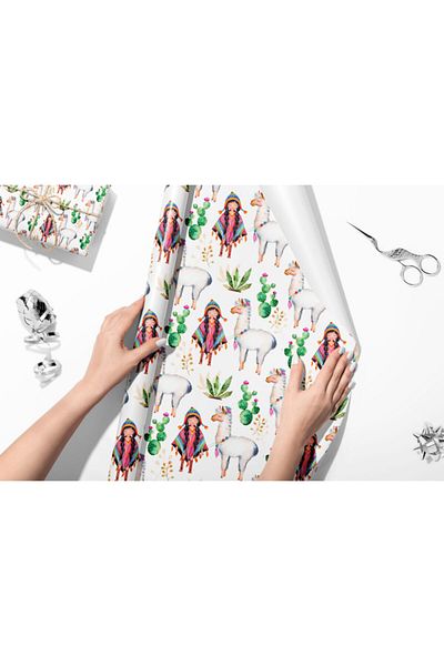 HRS 50 X 70 cm Cactus Lama Girl Themed Gift Wrapping Packaging Paper Pack of 6