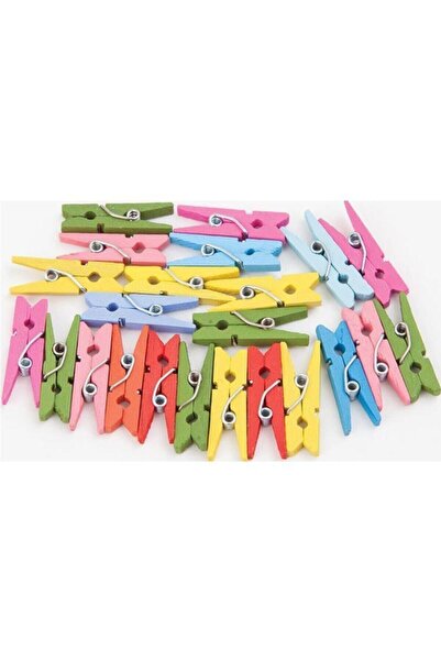 MEKAFİX Ip Hediyeli 50 Li 25mm Renkli Mini Mandal Fotoğraf Süsleme Mandalı