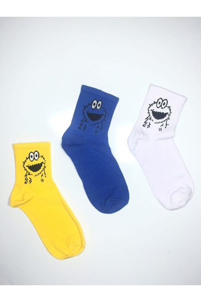 Altınay 3 Pairs of Cookie Monster Themed Unisex Socks Set3