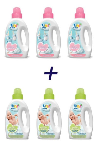 Uni Baby Yeşil Kapak Deterjan (3 Adet) 1500 Ml+yumuşatıcı (3 Adet) 1500 Ml