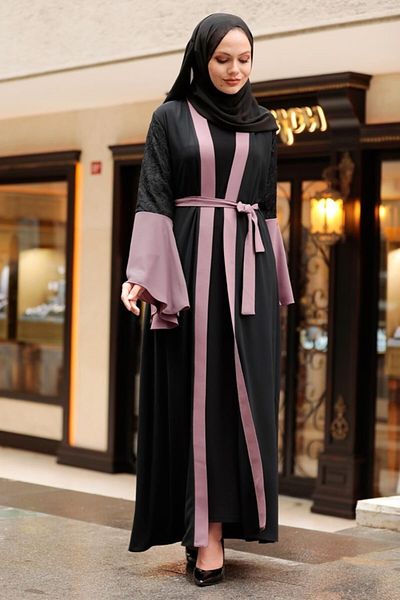 Neva Style - Light Dried Rose Hijab Abaya with Sleeves Detail 55510agk