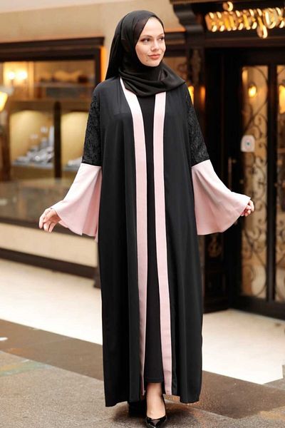 Neva Style - Salmon Hijab Abaya with Sleeves Detail 55510smn
