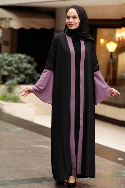 Neva Style - Dark Rose Dried Hijab Abaya with Sleeves Detail 55510kgk