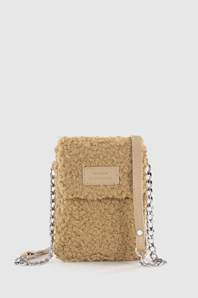 Housebags Kadın Vizon Suni Kürklü Dokuma Baguette Çanta 199