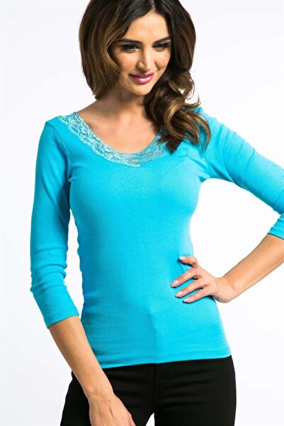 fasardi Kadın  Mavi  Yaka Dantelli Kaşkorse Body 3261