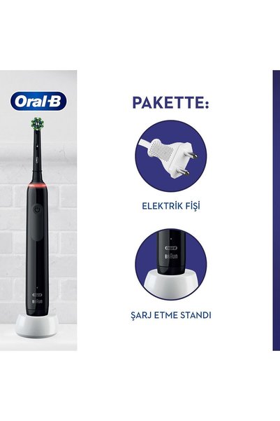 Oral-B Pro 3500 Şarj Edilebilir Diş Fırçası Siyah + Başlık
