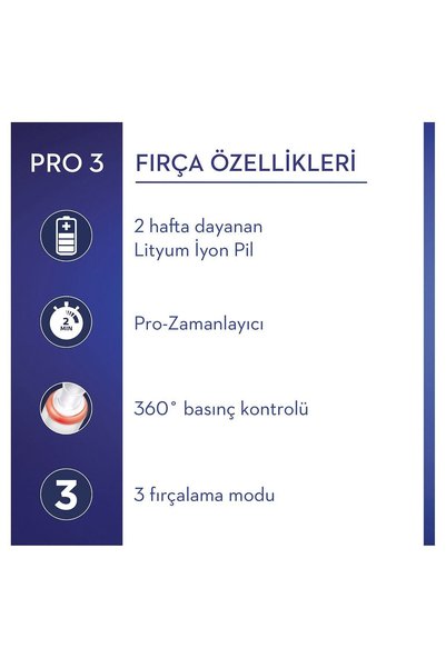 Oral-B Pro 3500 Şarj Edilebilir Diş Fırçası Siyah + Başlık