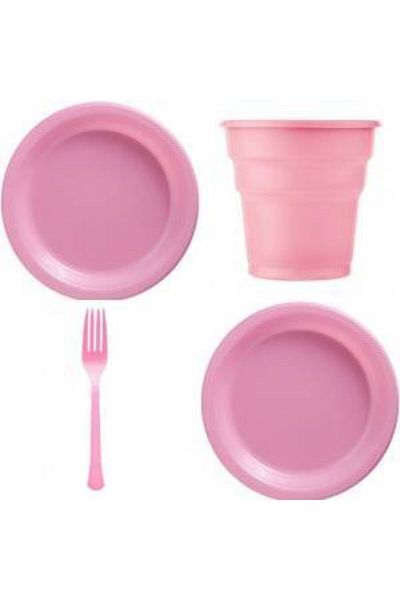 Pietra Pink Luxury Plastic Plate Cup Fork Set for 25 Persons