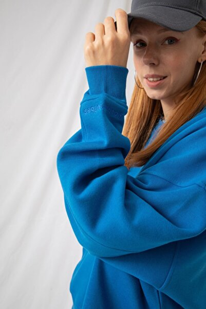 gothamvibes Kadın Vibe Oversize Mavi Sweatshirt