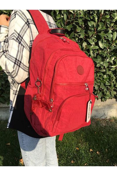 DUOMİNO Fcstore Crinkle Fabric Водоустойчива Голяма Червена Clinkir Раница/Училищна Чанта за Лаптоп