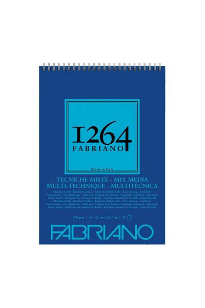 Fabriano 1264 Mix Media Multi-Purpose Sketch Drawing Notebook with Spiral Top 300 GrA4 30 Yp