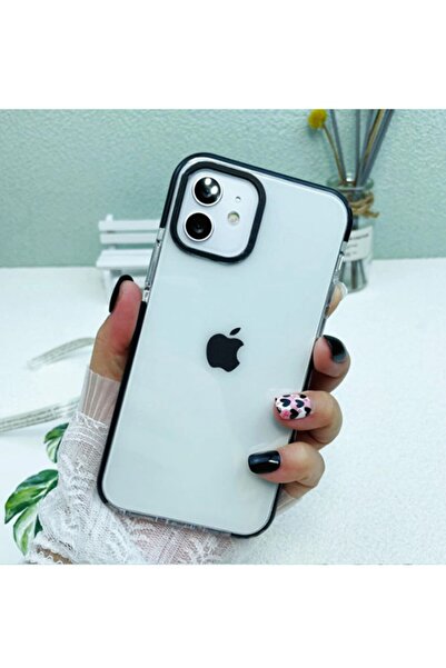 Molly Iphone 12 Uyumlu Şeffaf Kenarları Siyah Mua Şeffaf Silikon Kılıf