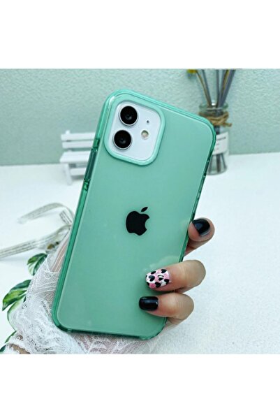 Molly Iphone 12 Uyumlu Su Yeşili Mua Renkli Şeffaf Silikon Kılıf