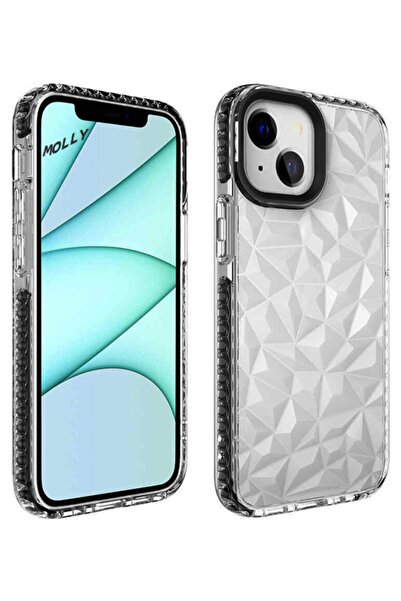 Molly Iphone 13 Uyumlu Kenarları Siyah Renkli Kristal Piramit Şeffaf Silikon ...