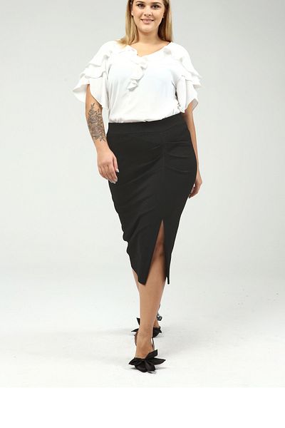 Gül Moda Fusta neagră cu fantă frontală de iarnă G063-1-1