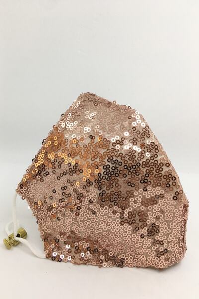 Vera Pullu Şık Kumaş Maske Rose Altın Pullu Maske