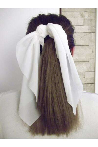 elvin aksesuar Beyaz Renk Şifon Fularlı Simit Toka