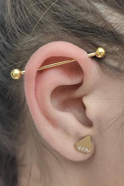 Jaida Moda Unisex Gold Renk Cerrahi Çelik Industrial Köprü Piercing