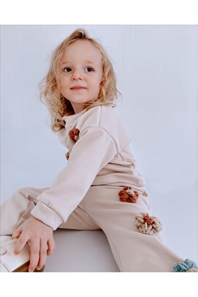 le petit sole Girl's top-bottom beige suit