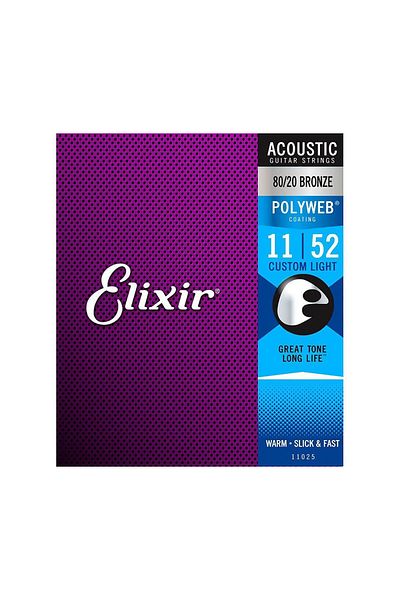 Elixir 011-052 بولي ويب Coating 80/20 سلسلة جيتار صوتي برونزية