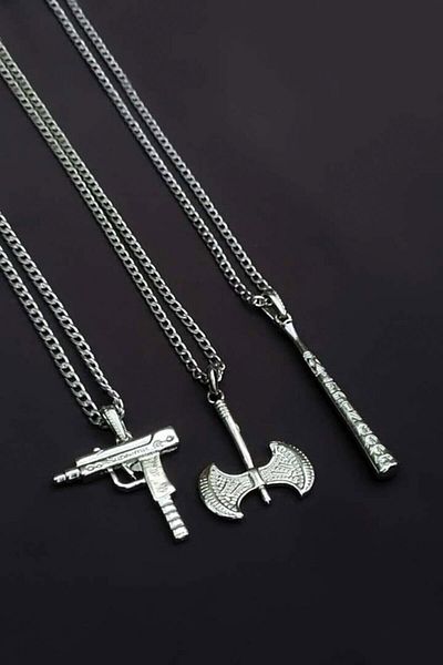 The Collection Set of 3 Uzi Axe Baseball Bat Men's Necklace