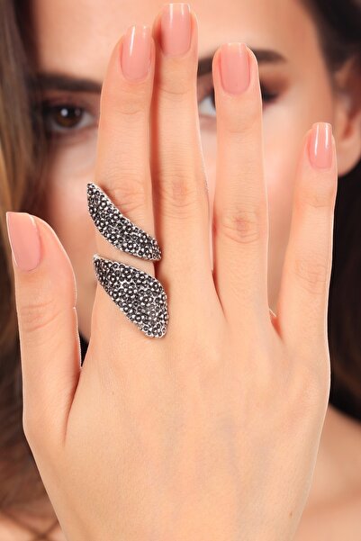 LABALABA Kadın Antik Gümüş Kaplama Kabartma Çiçek Dokulu Dolama Formlu Ayarlanabilir Yüzük