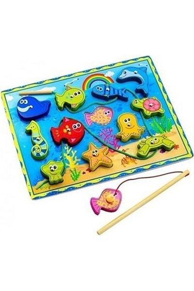 Dienzi Magnetized 12-Piece Wooden Fishing and Stringing Educational Skill Game