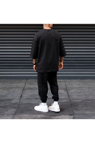 la gizzia Μαύρο Oversize Sweatpants με δίχτυ μεταξύ των ποδιών Plus Size Μαύρο Sweatpants