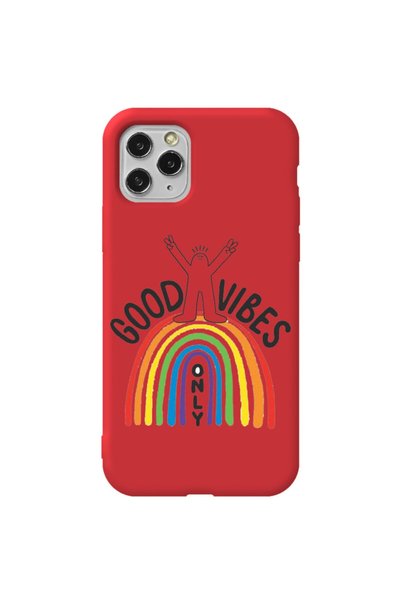 WANNA PROTECT iPhone 11 Pro Max Red Color Good Vibes Velvet Patterned Silicon...