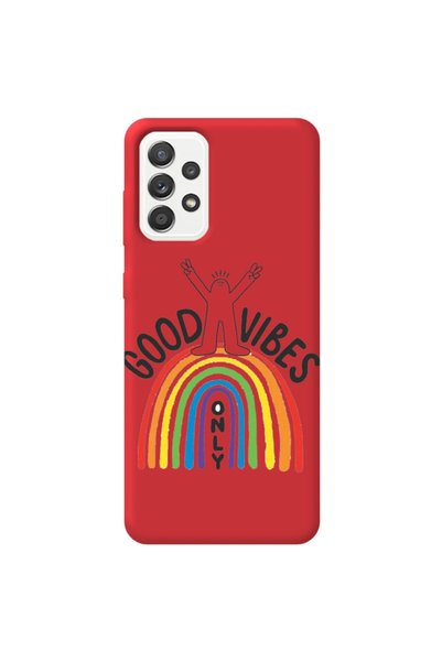 WANNA PROTECT Samsung Galax A72 Red Color Good Vibes Velvet Patterned Silicon...