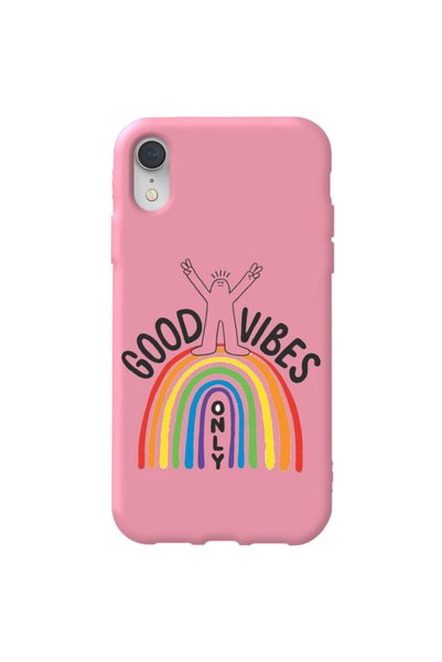 WANNA PROTECT iPhone Xr Pink Color Good Vibes Velvet Patterned Silicone Phone...