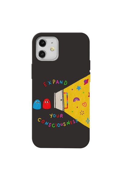 WANNA PROTECT iPhone 12 Black Color Expand Velvet Patterned Silicone Phone Case