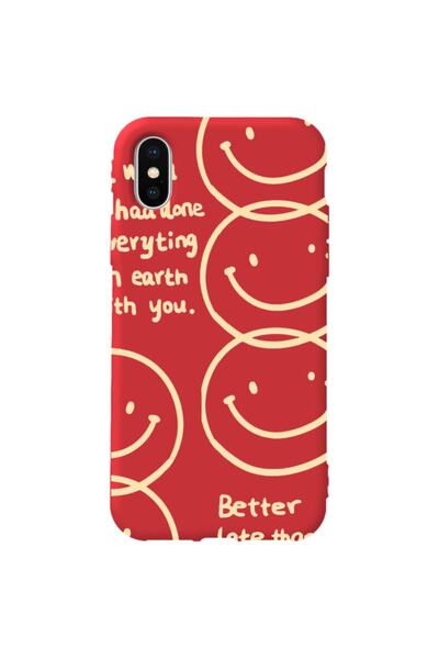 WANNA PROTECT Iphone Xs Max Kırmızı Renk Better Late Than Içi Kadife Desenli ...