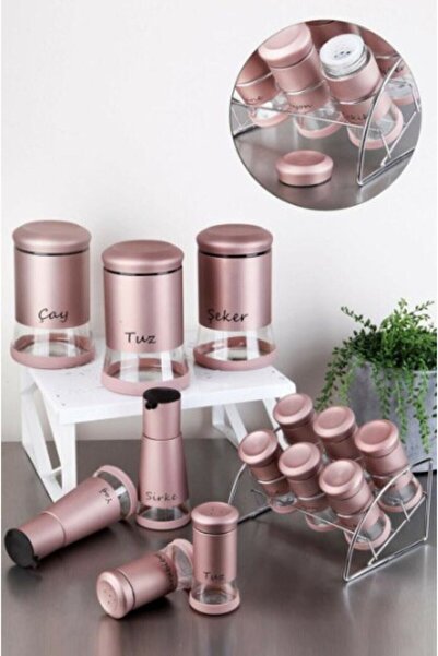 Life Kitchen House 13 Parça Gönül Metal Cam Baharat Seti Rose Gold
