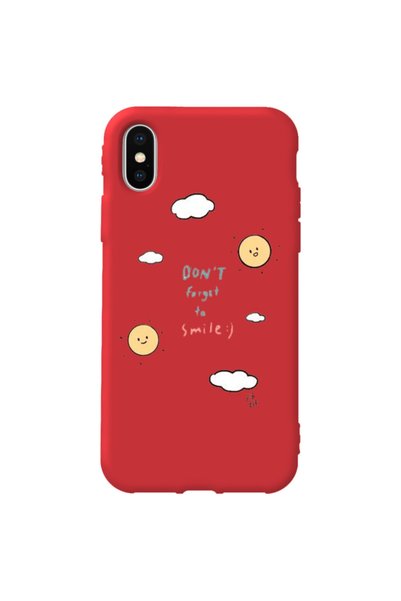 WANNA PROTECT iPhone XS Max Red Color Don'T Forget to Velvet Patterned Silico...